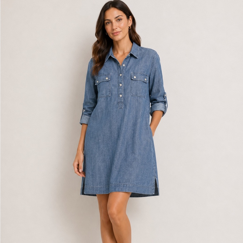 Tommy Bahama Denim Blue Chambray Shirt Mini Dress XS‎